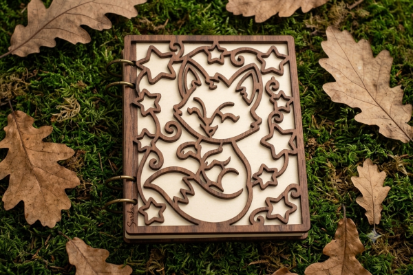 Couverture de carnet en bois