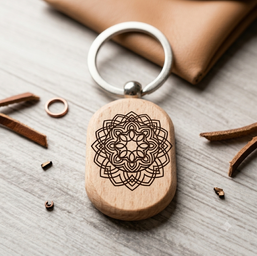 Porte-clés ovale en bois – Image 1