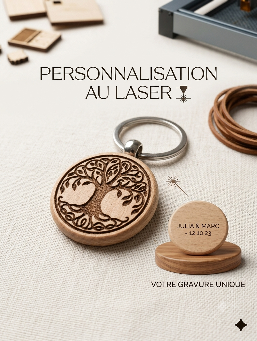 Porte-clés rond en bois – Image 1