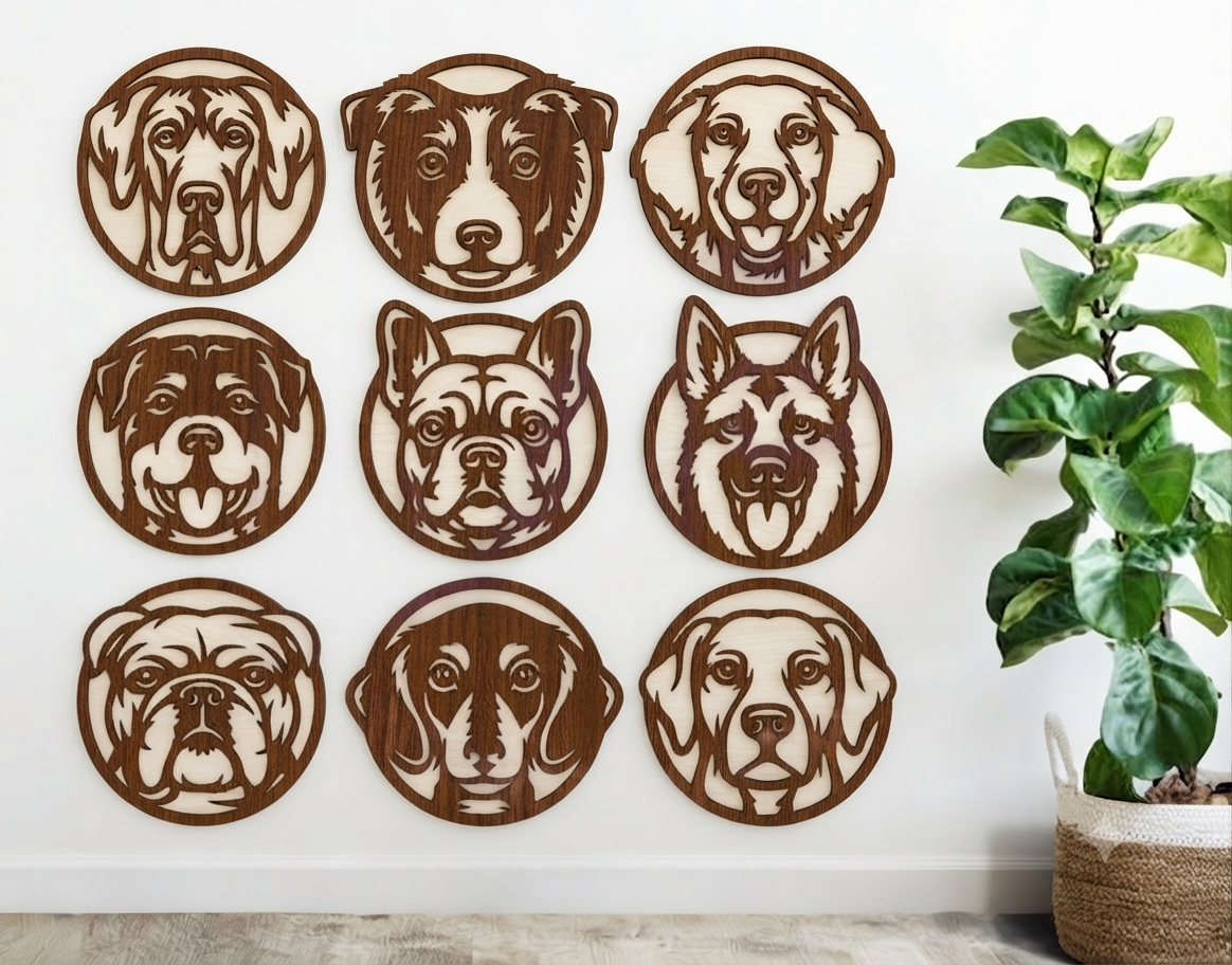 Portraits de Chiens en Bois Découpe laser – Image 1