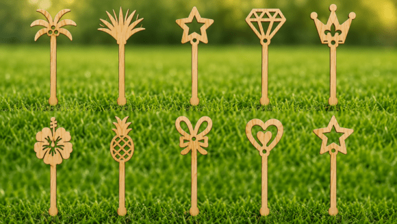 Lot de Touillettes à Cocktails en Bois Gravé